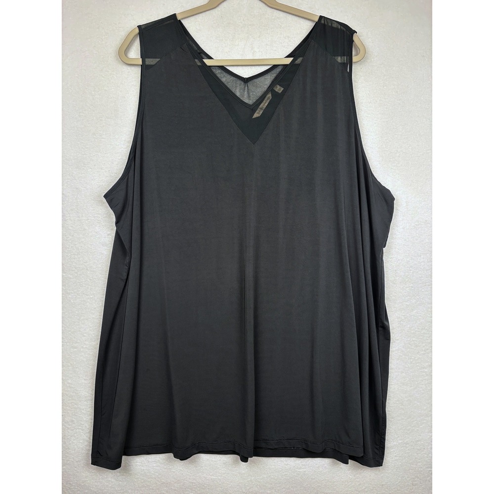 Soft Surroundings Tank Top Womens 3X Black Sheer Mesh Trim V-Neck